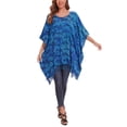 thumbnail image 1 of Beautybatik Cobalt blue Batik Caftan Boho Hippie Women Tunic Top Blouse Plus Size 3X, 1 of 5