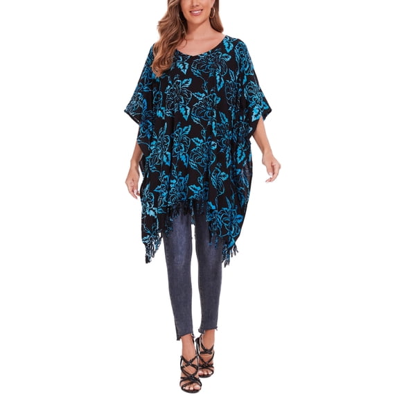 Beautybatik Dark blue Batik Caftan Boho Hippie Women Tunic Top Blouse Plus Size XL