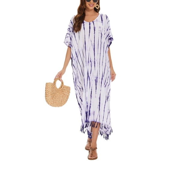 Beautybatik Dark blue Women Hippie Tie Dye Caftan Kaftan Loungewear Maxi Plus Size Long Dress 4X