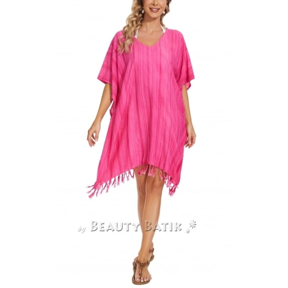 Beautybatik Fuchsia Boho Stripe Caftan Women Tunic Top Blouse Plus Size 4X