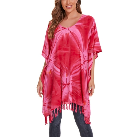 Beautybatik Fuchsia Women Boho Hippie Tie Dye Plus Size Tunic Blouse Kaftan Top 4x