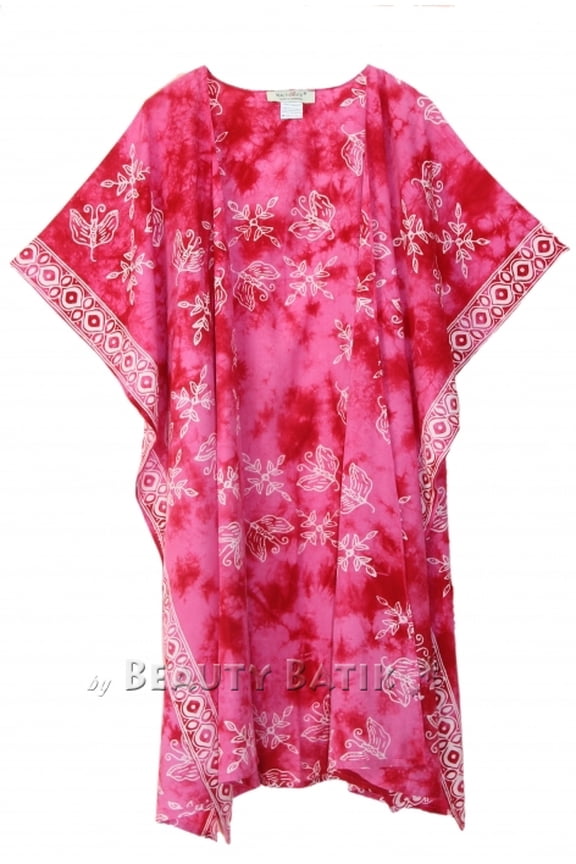 Fuchsia Women HIPPIE Gypsy Hand Batik Kimono Cardigan Shawl Wrap Swimsuit Cover Up Jacket One Size