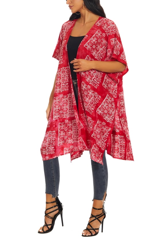 Fuchsia Women HIPPIE Gypsy Hand Batik Kimono Cardigan Shawl Wrap Swimsuit Cover Up Jacket One Size