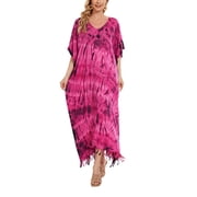 Beautybatik Fuchsia Women Hippie Tie Dye Caftan Kaftan Loungewear Maxi Plus Size Long Dress 4X