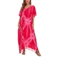 thumbnail image 1 of Beautybatik Fuchsia Women Hippie Tie Dye Caftan Kaftan Loungewear Maxi Plus Size Long Dress 4X, 1 of 5
