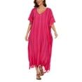 thumbnail image 1 of Beautybatik Fuchsia Women Stripe Caftan Kaftan Loungewear Maxi Plus Size Long Dress 4X, 1 of 6
