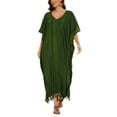 thumbnail image 1 of Beautybatik Green Women Stripe Caftan Kaftan Loungewear Maxi Plus Size Long Dress 4X, 1 of 6