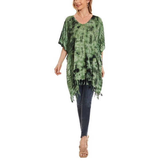Beautybatik Green Womens Boho Hippie Batik Tie Dye Plus Size Tunic Blouse Kaftan Top 2x