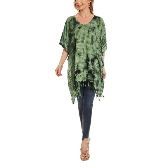 Beautybatik Green Womens Boho Hippie Batik Tie Dye Plus Size Tunic Blouse Kaftan Top 4x
