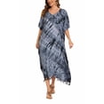 thumbnail image 1 of Beautybatik Grey Women Hippie Tie Dye Caftan Kaftan Loungewear Maxi Plus Size Long Dress 2X, 1 of 6