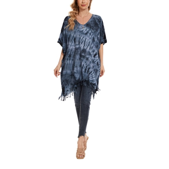 Beautybatik Grey Womens Boho Hippie Batik Tie Dye Plus Size Tunic Blouse Kaftan Top 4x