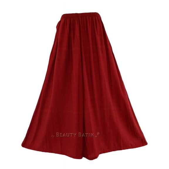 Beautybatik Maroon Solid Rayon Women Flowy Loose Palazzo Wide Leg Flare Pants Trouser Plus Size 3X
