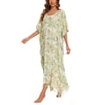 thumbnail image 1 of Beautybatik Moss green Women Hand Blocked Batik Rayon Caftan Kaftan Loungewear Maxi Plus Size Long Dress 4X, 1 of 5