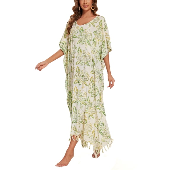 Beautybatik Moss green Women Hand Blocked Batik Rayon Caftan Kaftan Loungewear Maxi Plus Size Long Dress 4X