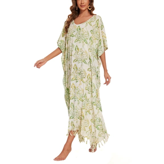 Beautybatik Moss green Women Hand Blocked Batik Rayon Caftan Kaftan Loungewear Maxi Plus Size Long Dress 4X