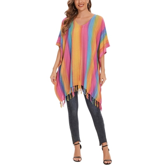 Beautybatik Multicoloured Boho Stripe Caftan Women Tunic Top Blouse Plus Size 4X