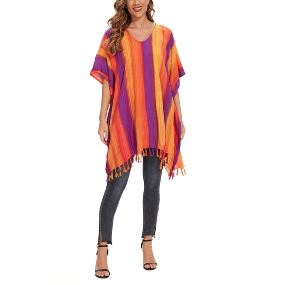 Beautybatik Multicoloured Boho Stripe Caftan Women Tunic Top Blouse Plus Size XL