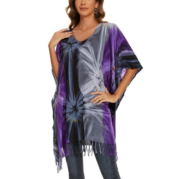 Beautybatik Multicoloured Women Boho Hippie Tie Dye Plus Size Tunic Blouse Kaftan Top 3x