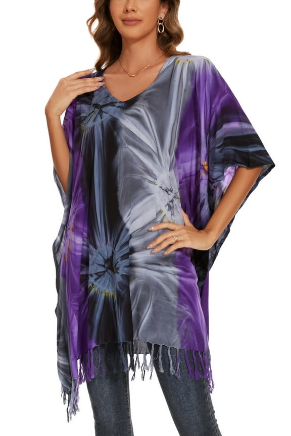 Multicoloured Women Boho Hippie Tie Dye Plus Size Tunic Blouse Kaftan Top 4x