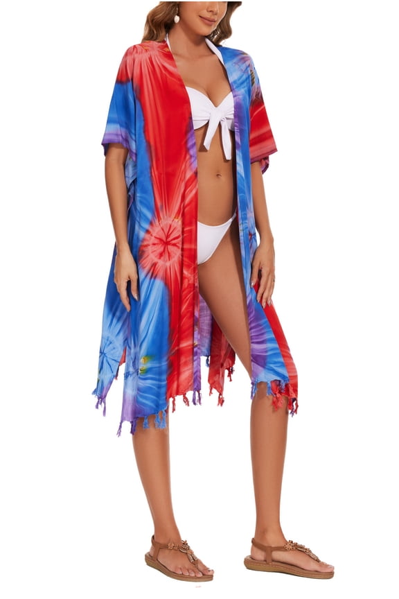 Multicoloured Women HIPPIE Gypsy Tie Dye Kimono Cardigan Shawl Wrap Swimsuit Cover Up Jacket One Size