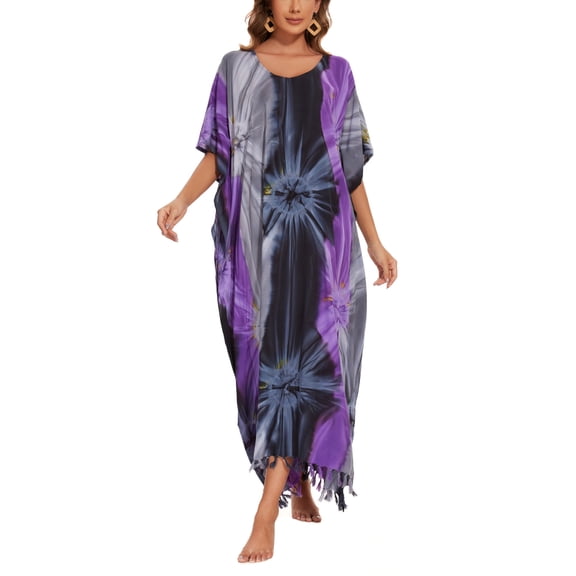 Beautybatik Multicoloured Women Hippie Tie Dye Caftan Kaftan Loungewear Maxi Plus Size Long Dress XL