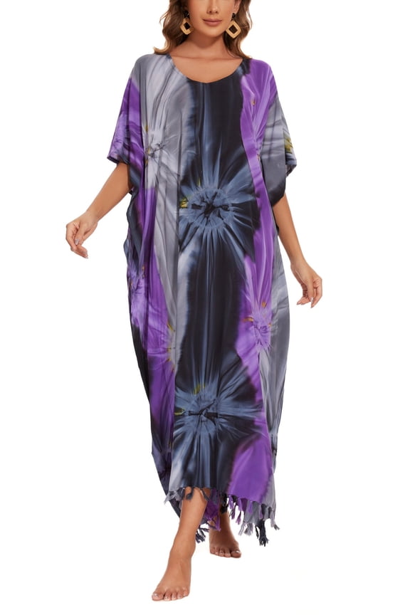 Multicoloured Women Hippie Tie Dye Caftan Kaftan Loungewear Maxi Plus Size Long Dress XL