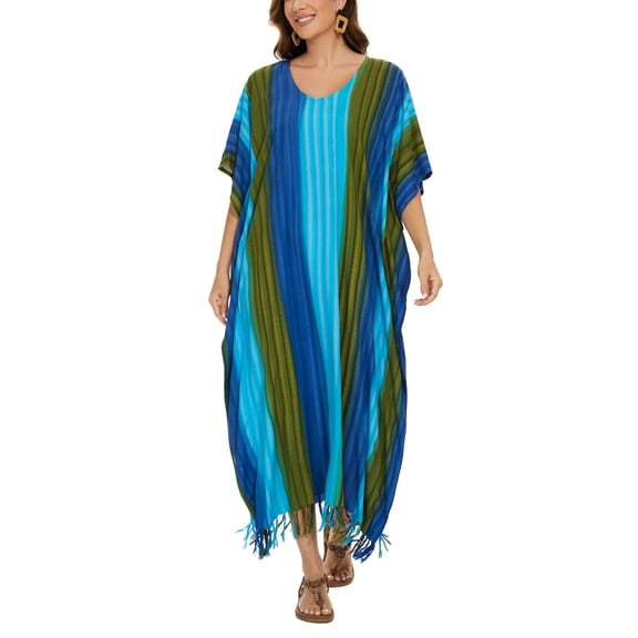 Beautybatik Multicoloured Women Stripe Caftan Kaftan Loungewear Maxi Plus Size Long Dress 4X
