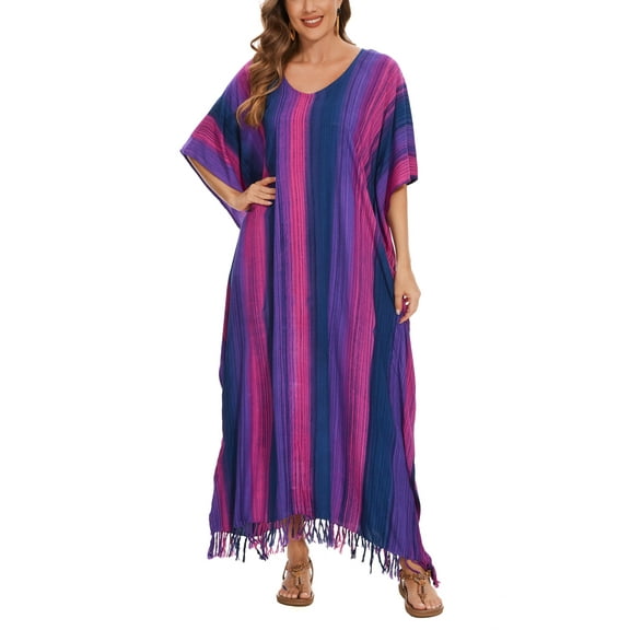 Beautybatik Multicoloured Women Stripe Caftan Kaftan Loungewear Maxi Plus Size Long Dress 4X