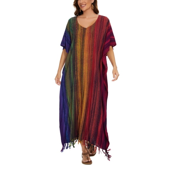 Beautybatik Multicoloured Women Stripe Caftan Kaftan Loungewear Maxi Plus Size Long Dress XL