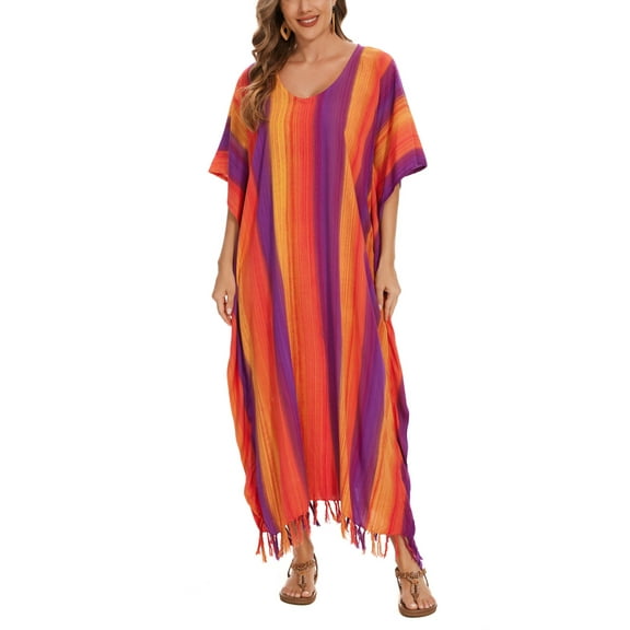 Beautybatik Multicoloured Women Stripe Caftan Kaftan Loungewear Maxi Plus Size Long Dress XL