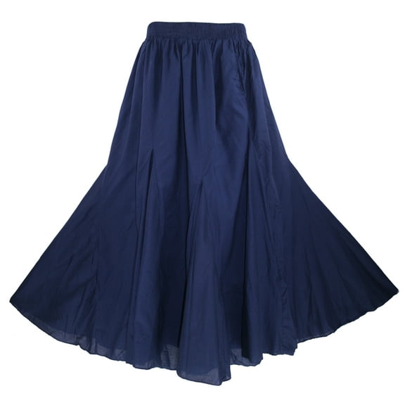 Beautybatik Navy blue Women Cotton BOHO Gypsy Long Maxi Godet Flare Skirt 2X