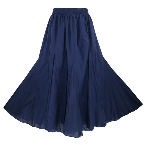 Beautybatik Navy blue Women Cotton BOHO Gypsy Long Maxi Godet Flare Skirt 2X