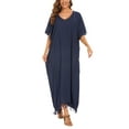 thumbnail image 1 of Beautybatik Navy blue Women Solid Caftan Kaftan Loungewear Maxi Plus Size Long Loose Dress XL, 1 of 6