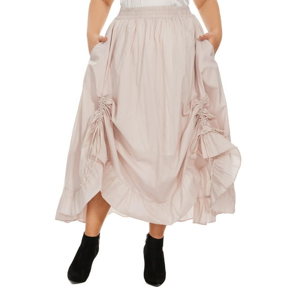 Beautybatik Oat Women Cotton BOHO Gypsy Long Maxi Victorian Renaissance Flare Skirt 2X