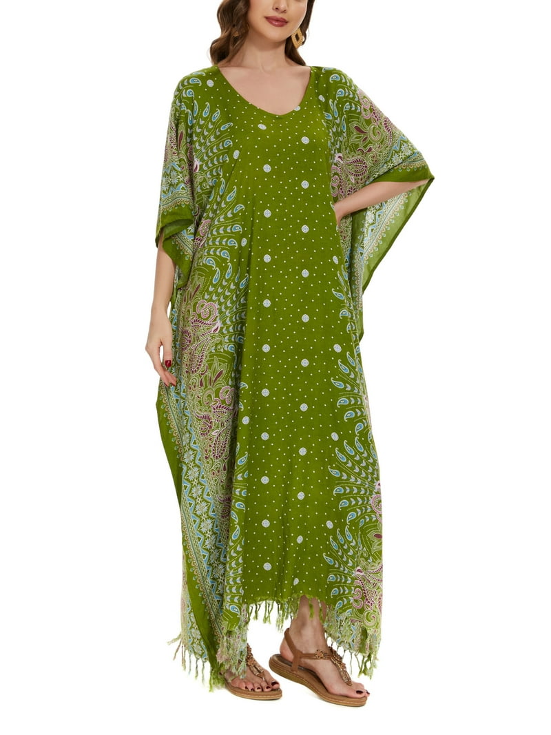 olive green kaftan dress Rise Kaftan Olive | Hand Drawn and Printed Mystical Serpent Print Olive SILK Kaftan main image 0