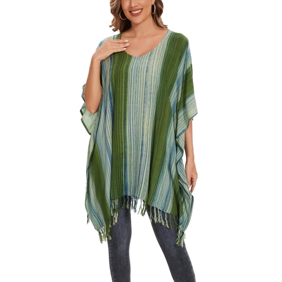 Beautybatik Olive Boho Stripe Caftan Women Tunic Top Blouse Plus Size XL