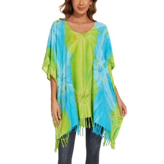 Beautybatik Olive Women Boho Hippie Tie Dye Plus Size Tunic Blouse Kaftan Top 3x