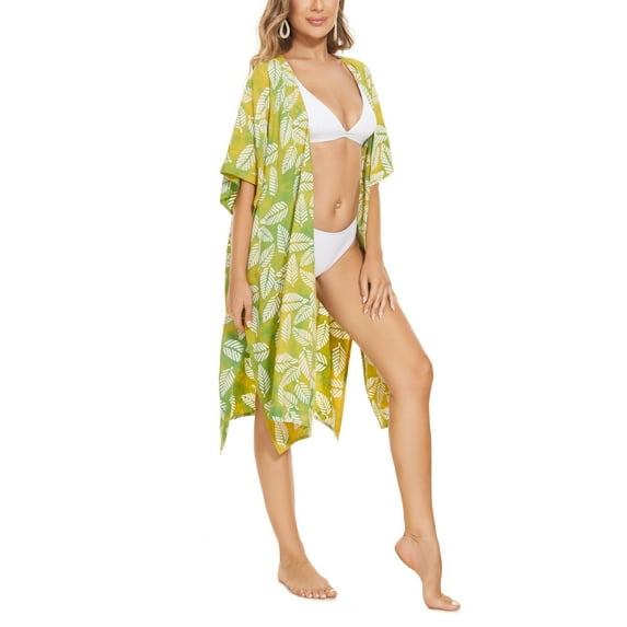Beautybatik Olive Women HIPPIE Gypsy Hand Batik Kimono Cardigan Shawl Wrap Swimsuit Cover Up Jacket One Size