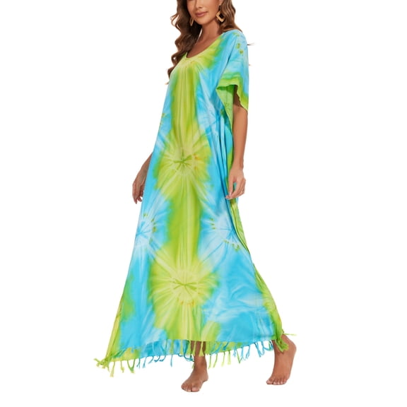 Beautybatik Olive Women Hippie Tie Dye Caftan Kaftan Loungewear Maxi Plus Size Long Dress 4X