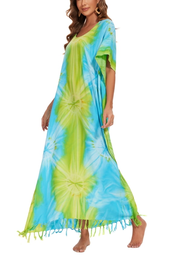 Olive Women Hippie Tie Dye Caftan Kaftan Loungewear Maxi Plus Size Long Dress 4X