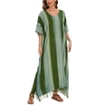 thumbnail image 1 of Beautybatik Olive Women Stripe Caftan Kaftan Loungewear Maxi Plus Size Long Dress 1X, 1 of 5