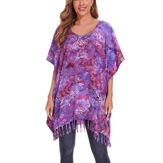 Beautybatik Orchid purple Batik Caftan Boho Hippie Women Tunic Top Blouse Plus Size 1X