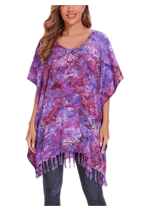 Orchid purple Batik Caftan Boho Hippie Women Tunic Top Blouse Plus Size 2X