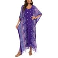 thumbnail image 1 of Beautybatik Purple Boho Flora Printed Women Plus Size Kaftan Kimono Loungewear Maxi Long Dress 4X, 1 of 5
