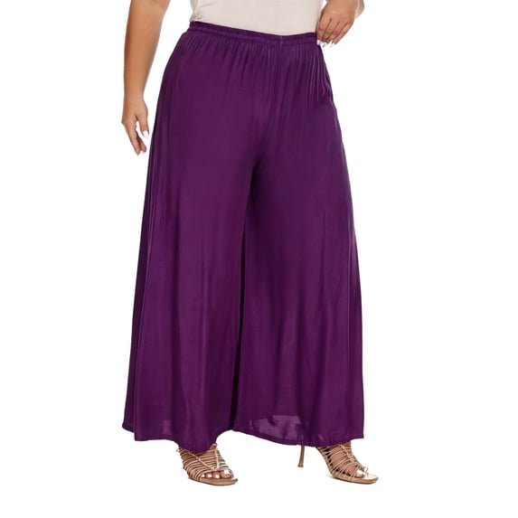 Beautybatik Purple Solid Rayon Women Flowy Loose Palazzo Wide Leg Flare Pants Trouser Plus Size 3X