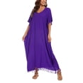 thumbnail image 1 of Beautybatik Purple Women Solid Caftan Kaftan Loungewear Maxi Plus Size Long Loose Dress 1X, 1 of 6