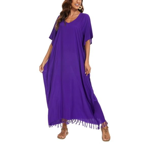 Beautybatik Purple Women Solid Caftan Kaftan Loungewear Maxi Plus Size Long Loose Dress XL