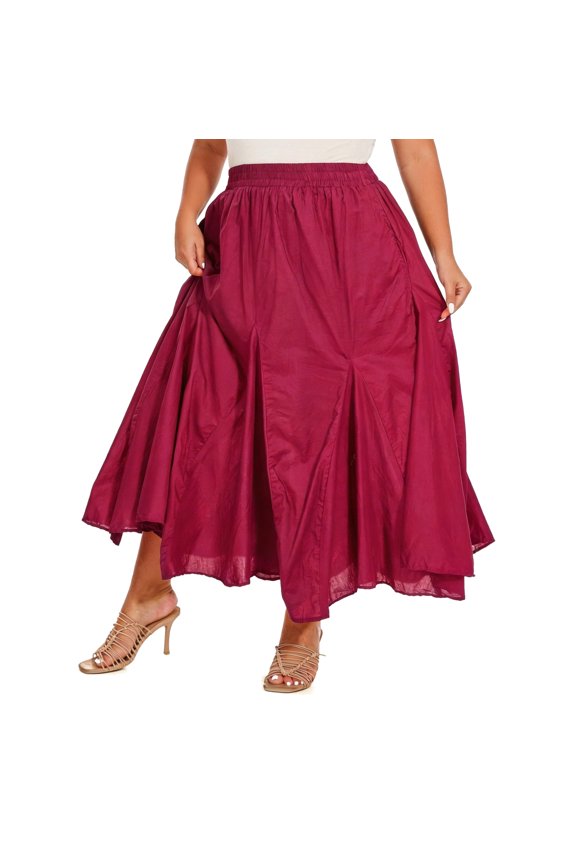 Purple Plum Women Cotton Boho Gypsy Long Maxi Godet Flare Skirt 2x