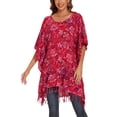 thumbnail image 1 of Beautybatik Red Batik Caftan Boho Hippie Women Tunic Top Blouse Plus Size XL, 1 of 5