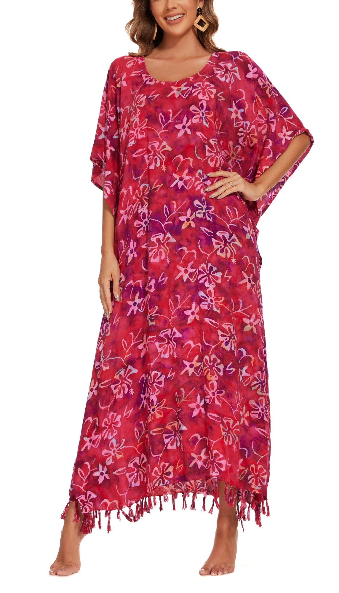 Black Red Batik Button Kaftan